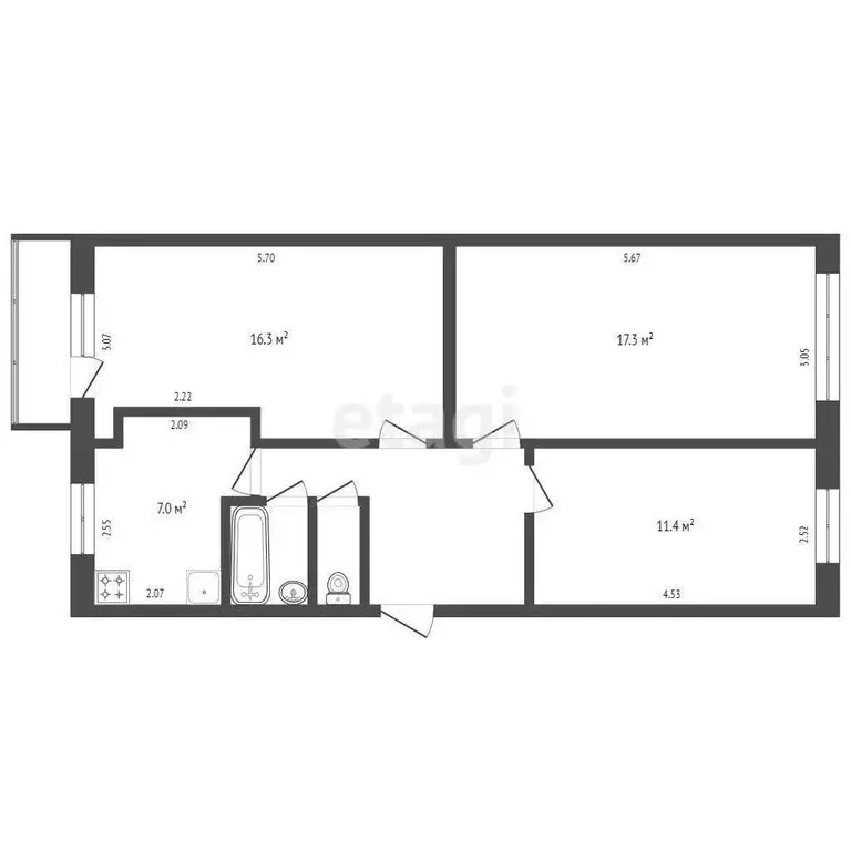 3-комнатная квартира: Омск, 21-я Амурская улица, 28 (64 м) - Фото 0