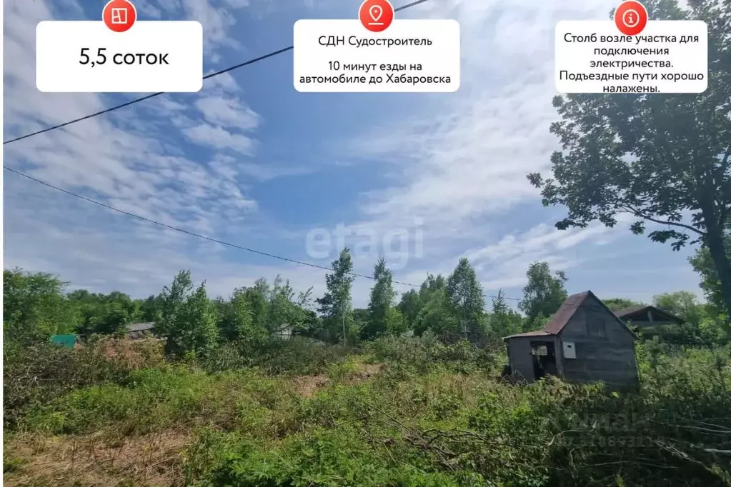 Участок в Хабаровский край, Хабаровский район, Судостроитель СТ  (5.5 ... - Фото 0