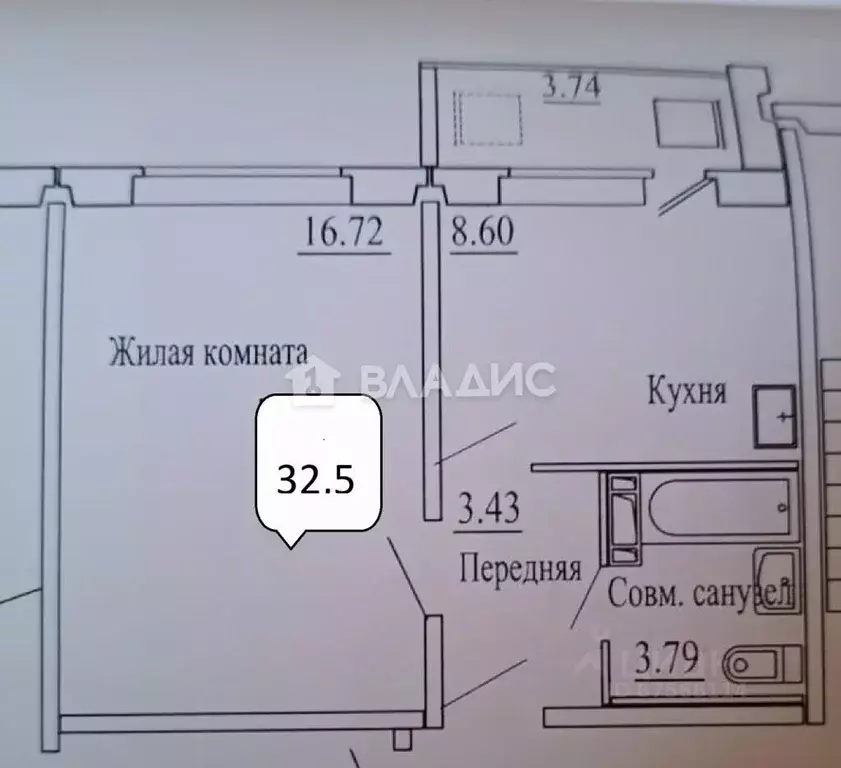 1-к кв. Новосибирская область, Новосибирск ул. Петухова, 14/8 (32.5 м) - Фото 1