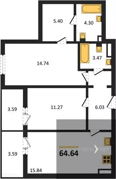 Продаётся 2-к квартира, 64.64 м - Фото 0