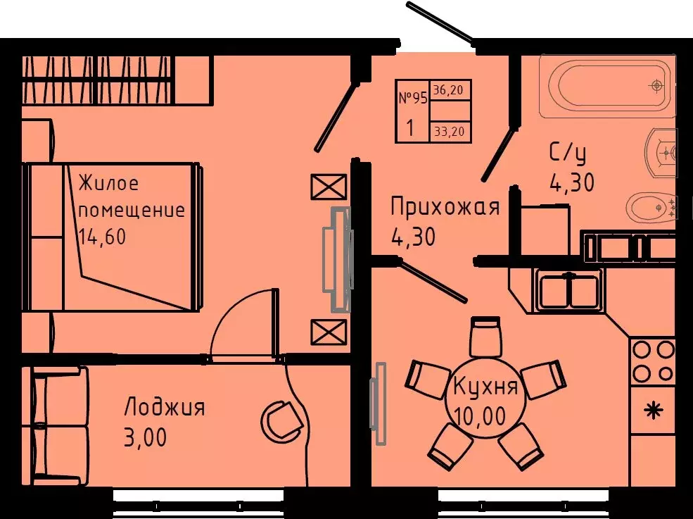 1-комнатная квартира: Коммунар, Железнодорожная улица, 41к3 (36.2 м) - Фото 1