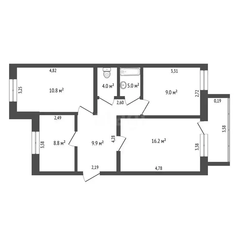 3-комнатная квартира: Благовещенск, улица Ломоносова, 263 (58.5 м) - Фото 1