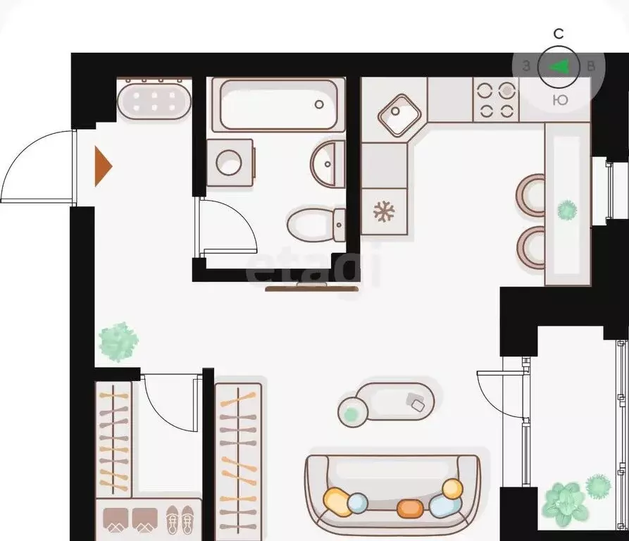 Квартира-студия: Казань, Адмиралтейская улица, 2 (33 м) - Фото 1