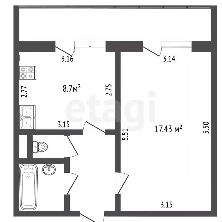 1-к кв. Белгородская область, Белгород ул. Есенина, 40 (33.7 м) - Фото 2