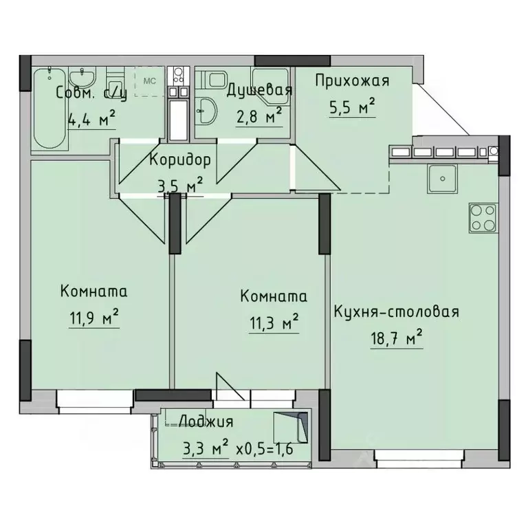 2-к кв. Удмуртия, Ижевск ул. Холмогорова, 89 (59.8 м) - Фото 0