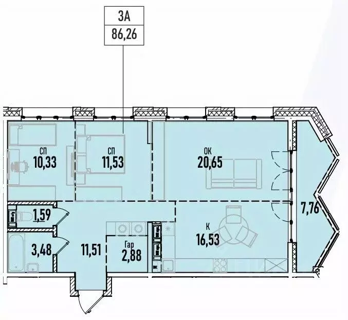 3-к кв. Иркутская область, Иркутск Донская ул., 5Г (86.26 м) - Фото 0