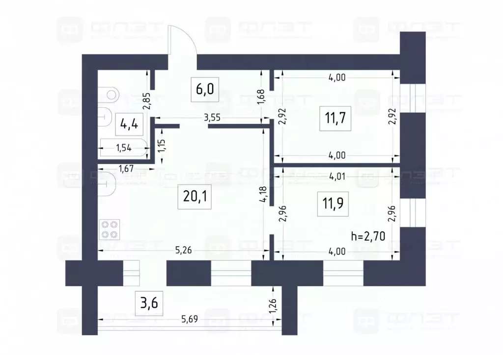 2-к кв. Татарстан, Казань ул. Лукина, 48Ж (54.1 м) - Фото 1