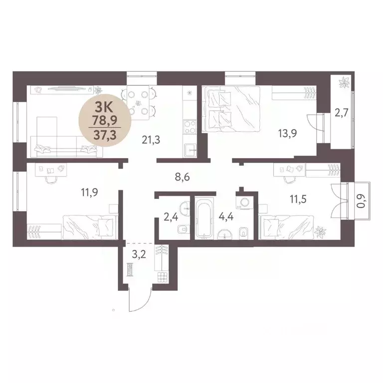 3-к кв. Новосибирская область, Новосибирск  (78.9 м) - Фото 0