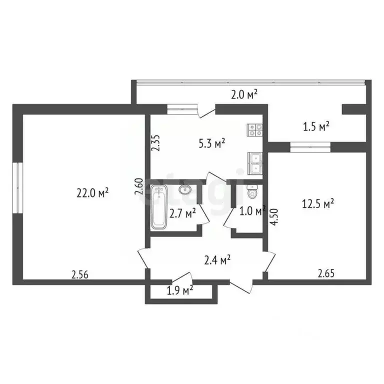 2-к кв. Крым, Феодосия ул. Челнокова, 88Б (54.9 м) - Фото 2