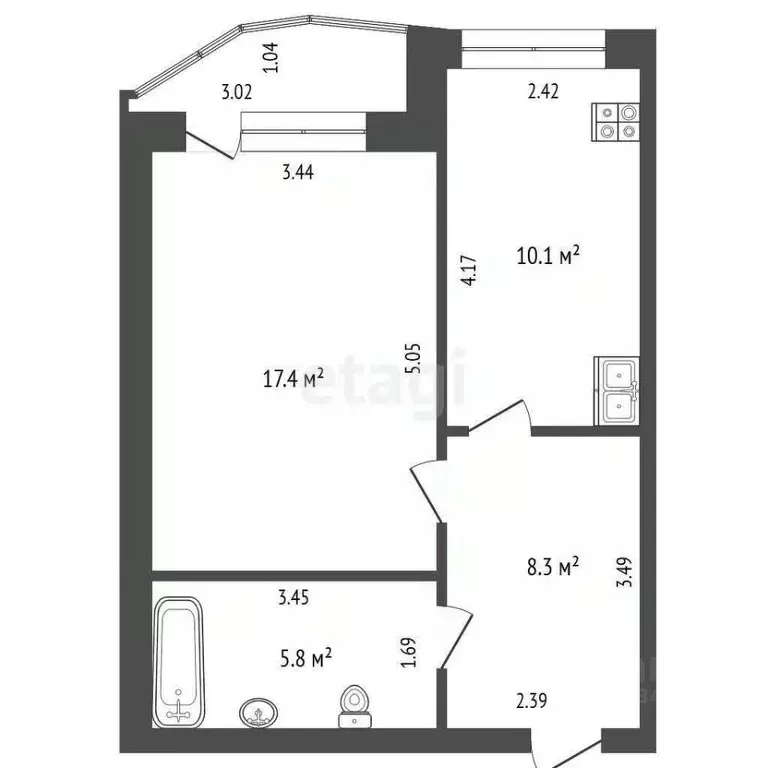 1-к кв. Тюменская область, Тюмень ул. Чернышевского, 2Ак3 (42.0 м) - Фото 2