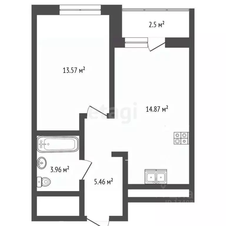 1-к кв. Ханты-Мансийский АО, Ханты-Мансийск ул. Энгельса, 18 (37.88 м) - Фото 1