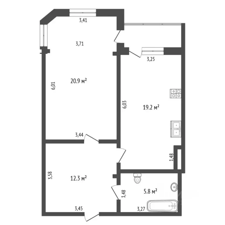 1-к кв. Тюменская область, Тюмень Харьковская ул., 59/4 (63.8 м) - Фото 2