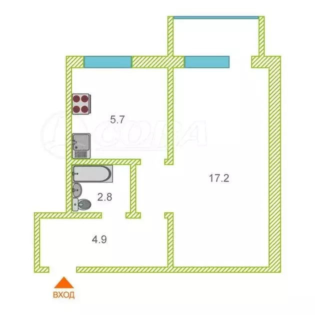 1-комнатная квартира: Ялуторовск, улица Новикова, 26 (31 м) - Фото 1