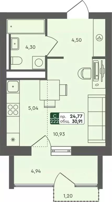 Студия Омская область, Омск Красноярский тракт (30.91 м) - Фото 0