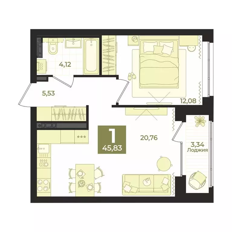 1-комнатная квартира: Екатеринбург, переулок Ударников, 33 (45.83 м) - Фото 1