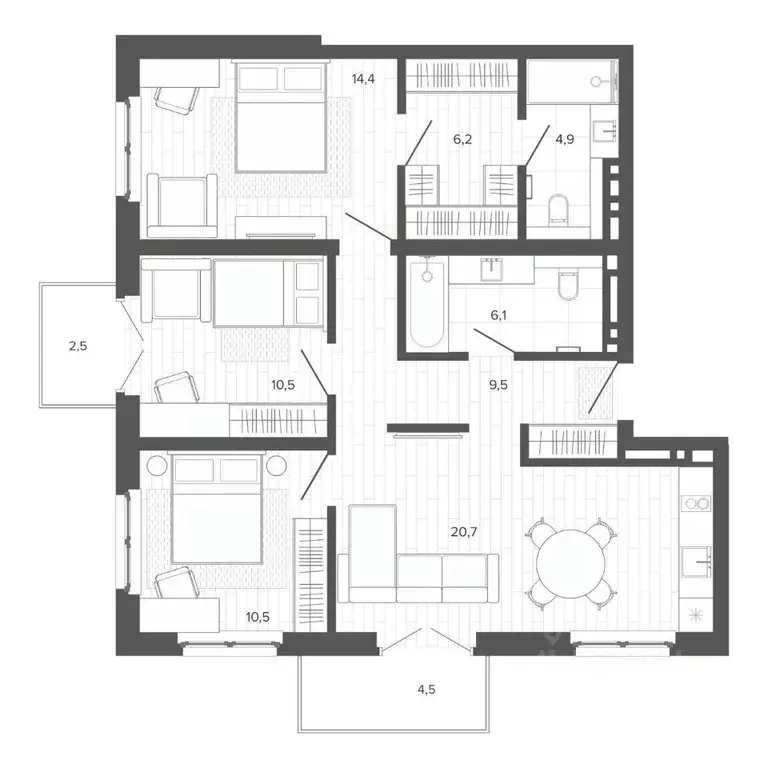 4-к кв. Алтайский край, Барнаул тракт Змеиногорский, 35Бк3 (88.89 м) - Фото 1