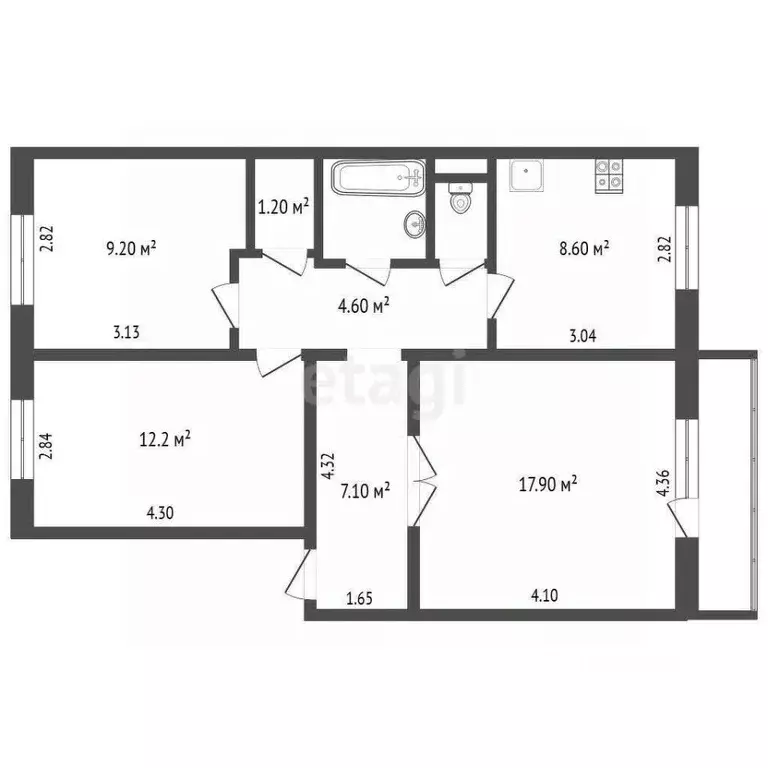 3-к кв. Кемеровская область, Прокопьевск просп. Строителей, 27 (64.0 ... - Фото 2
