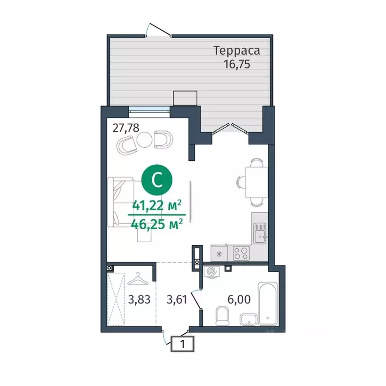 Студия Тюменская область, Тюменский муниципальный округ, д. Дударева ... - Фото 1