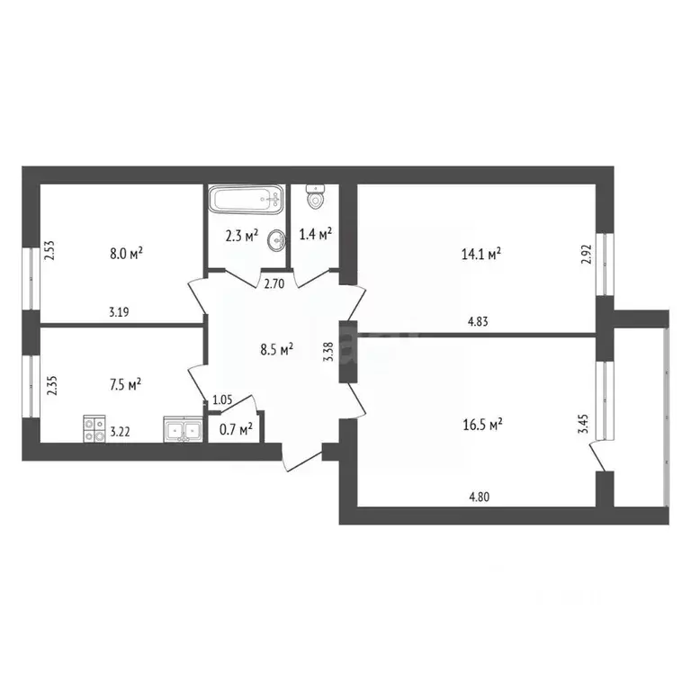 3-к кв. Забайкальский край, Чита Трактовая ул., 70 (56.7 м) - Фото 2