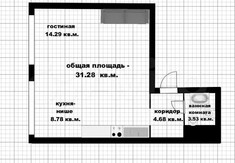 Квартира-студия, 31,3 м, 32/33 эт. - Фото 0