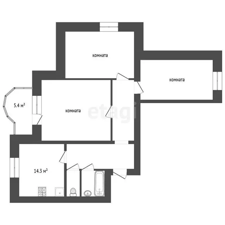 3-комнатная квартира: Стерлитамак, улица Худайбердина, 150Б (91.5 м) - Фото 1