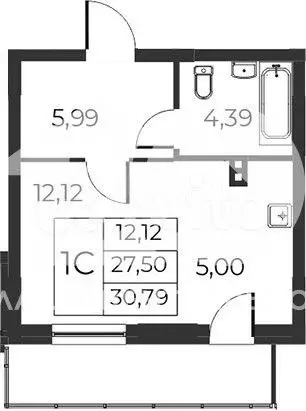 Квартира-студия, 30,8 м, 24/27 эт. - Фото 0