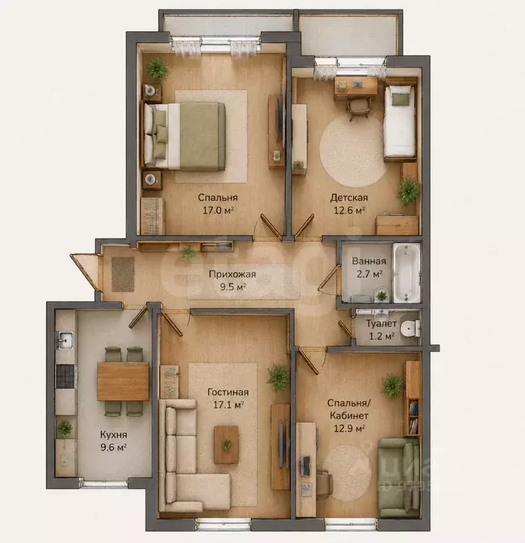 4-к кв. Татарстан, Казань ул. Четаева, 47 (82.6 м) - Фото 2