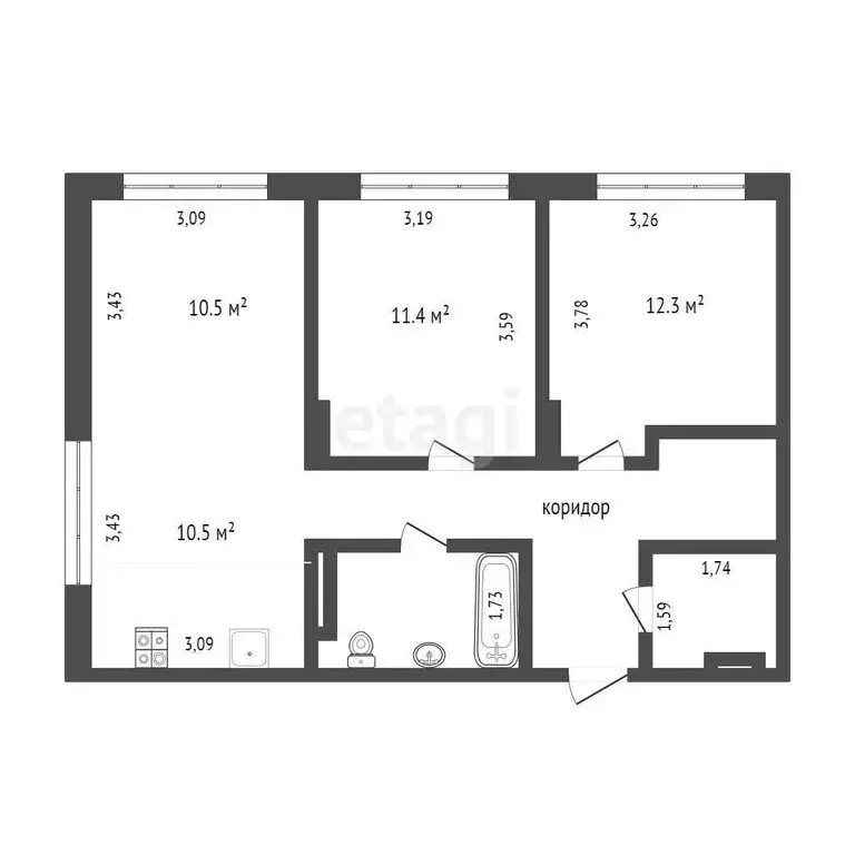 2-комнатная квартира: Тюмень, Стройотрядовская улица, 8 (60.7 м) - Фото 1