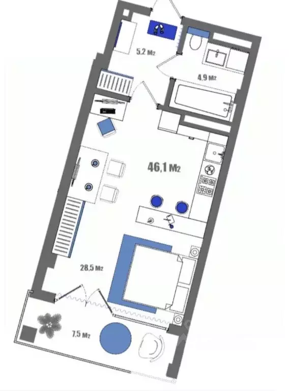 Студия Крым, Судак ул. Набережная, 75к10 (46.1 м) - Фото 1