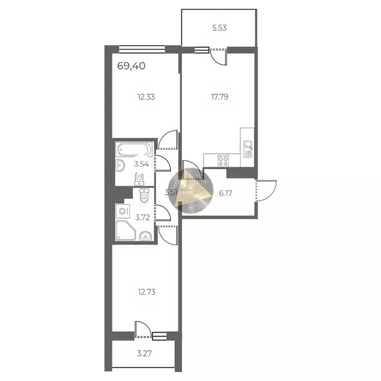 2-к кв. Санкт-Петербург ш. Суздальское, 8 (69.4 м) - Фото 2