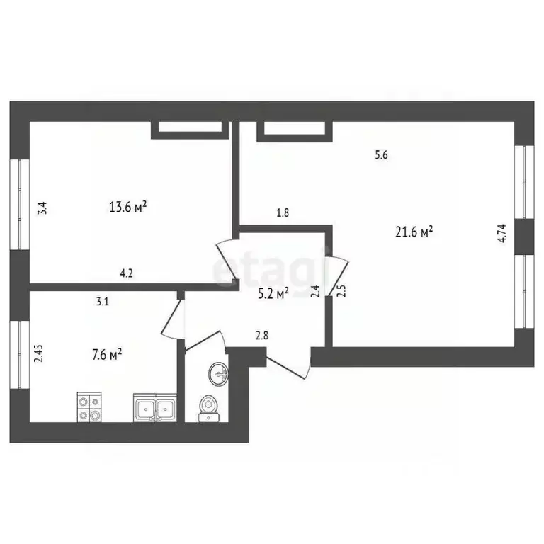 2-к кв. Московская область, Яхрома Дмитровский муниципальный округ, ... - Фото 2
