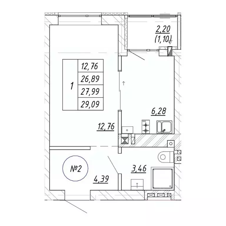 1-к кв. Калининградская область, Зеленоградск  (29.09 м) - Фото 1