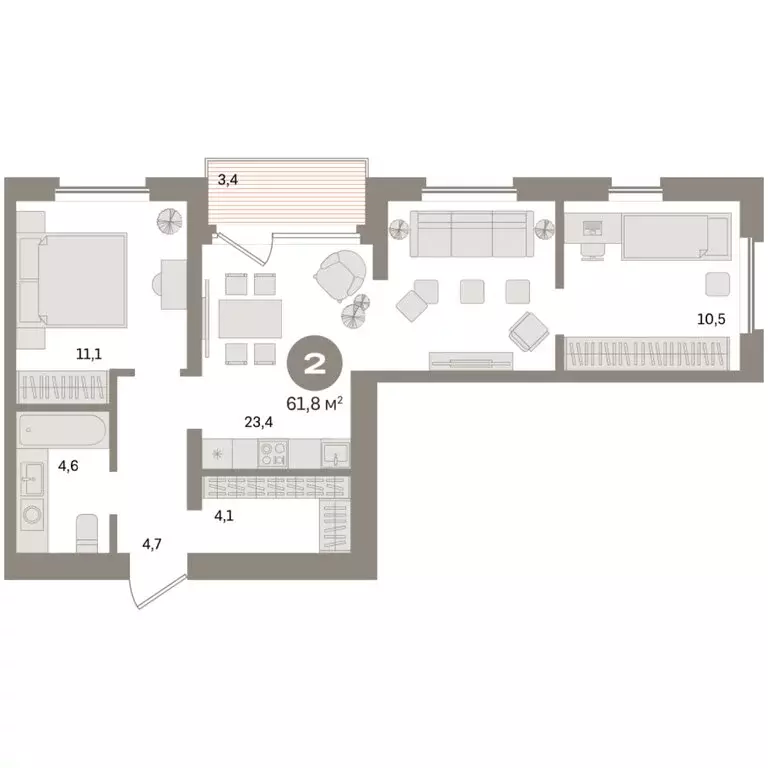 2-комнатная квартира: Екатеринбург, улица Советских Женщин (61.8 м) - Фото 2