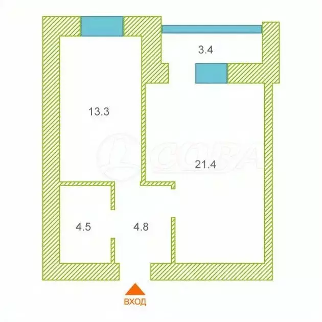 1-к кв. Тюменская область, Тюмень ул. Тимофея Кармацкого, 11 (44.0 м) - Фото 1