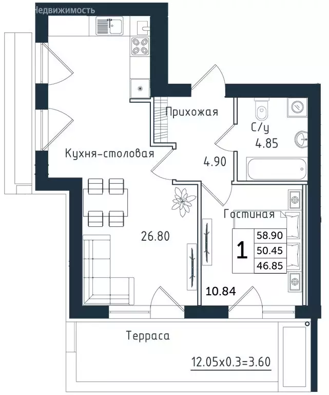 1-комнатная квартира: посёлок городского типа Янтарный, Обогатительная ... - Фото 1