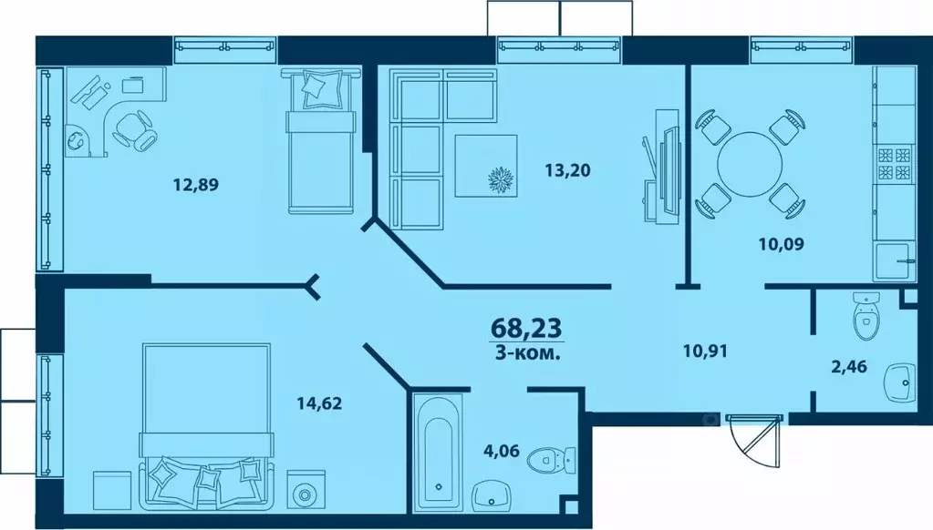 3-к кв. Башкортостан, Уфа ул. Ивана Спатара, 14 (68.23 м) - Фото 1
