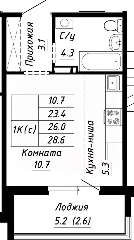 1-к кв. Алтайский край, Барнаул ул. Им. Анатолия Мельникова, 1 (26.0 ... - Фото 0