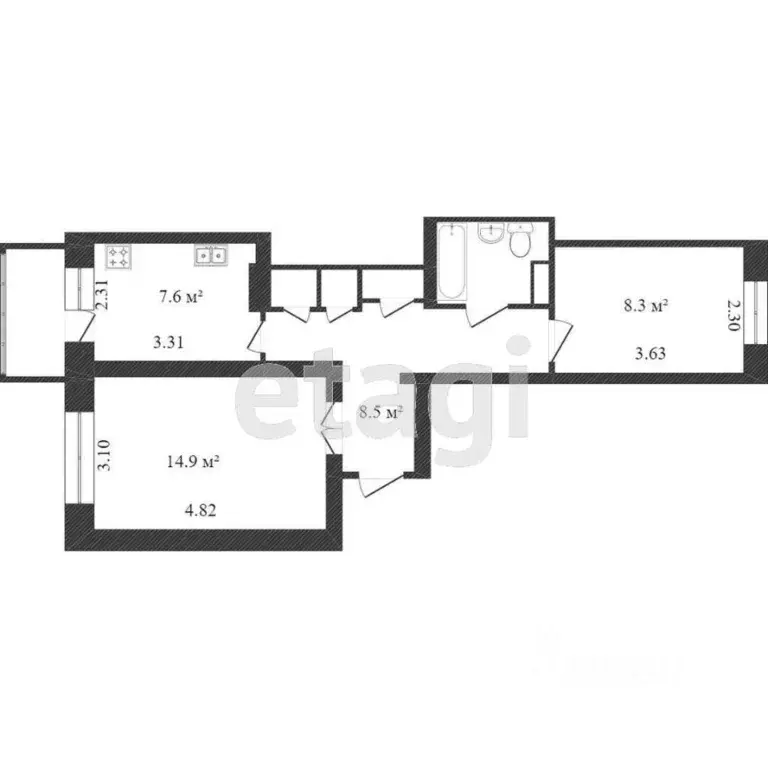 2-к кв. Ямало-Ненецкий АО, Новый Уренгой Восточный мкр, 3/5 (45.5 м) - Фото 2
