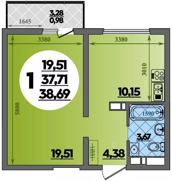 1-к кв. Адыгея, Майкоп ул. Михайлова, 7 (38.69 м) - Фото 1