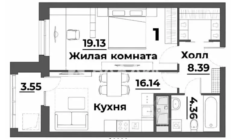 1-к кв. Пензенская область, Пенза ул. Лозицкой, 1А (52.0 м) - Фото 2