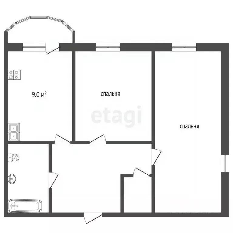 2-к кв. Тюменская область, Тюмень ул. Федюнинского, 58к2 (53.0 м) - Фото 0