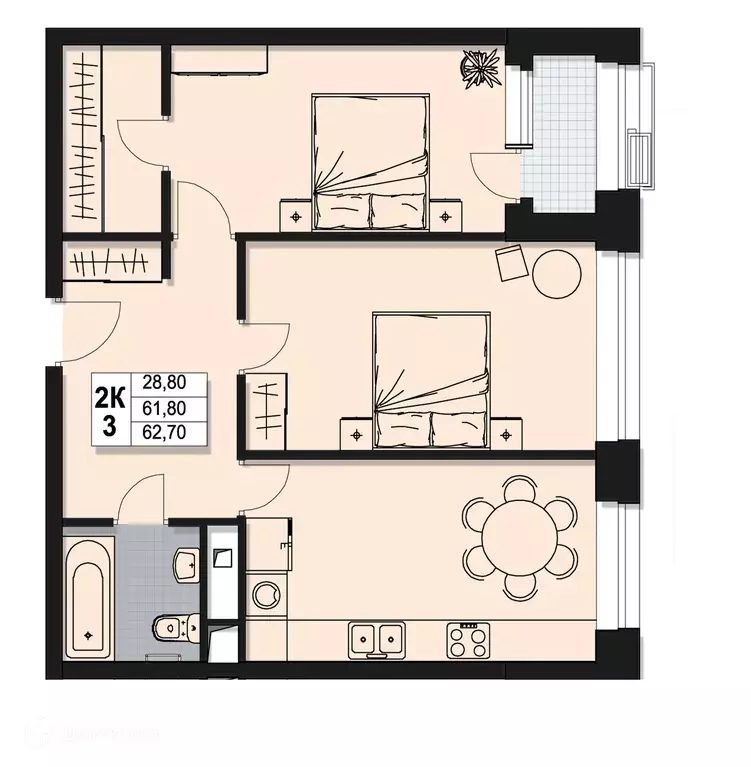 Продаётся 2-к квартира, 61.8 м - Фото 0