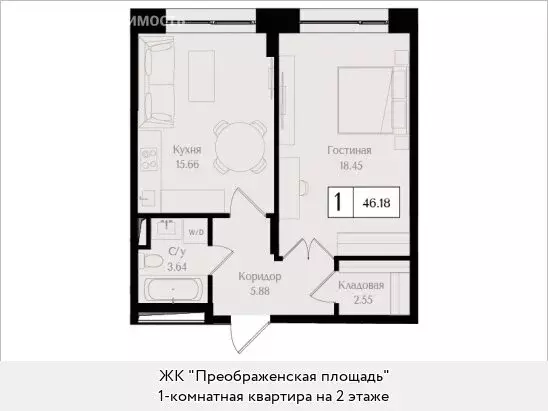 1-комнатная квартира: Москва, жилой комплекс Преображенская Площадь ... - Фото 0
