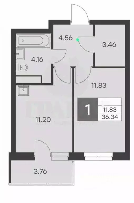 1-к кв. Свердловская область, Екатеринбург ул. Громова, 26 (36.34 м) - Фото 1
