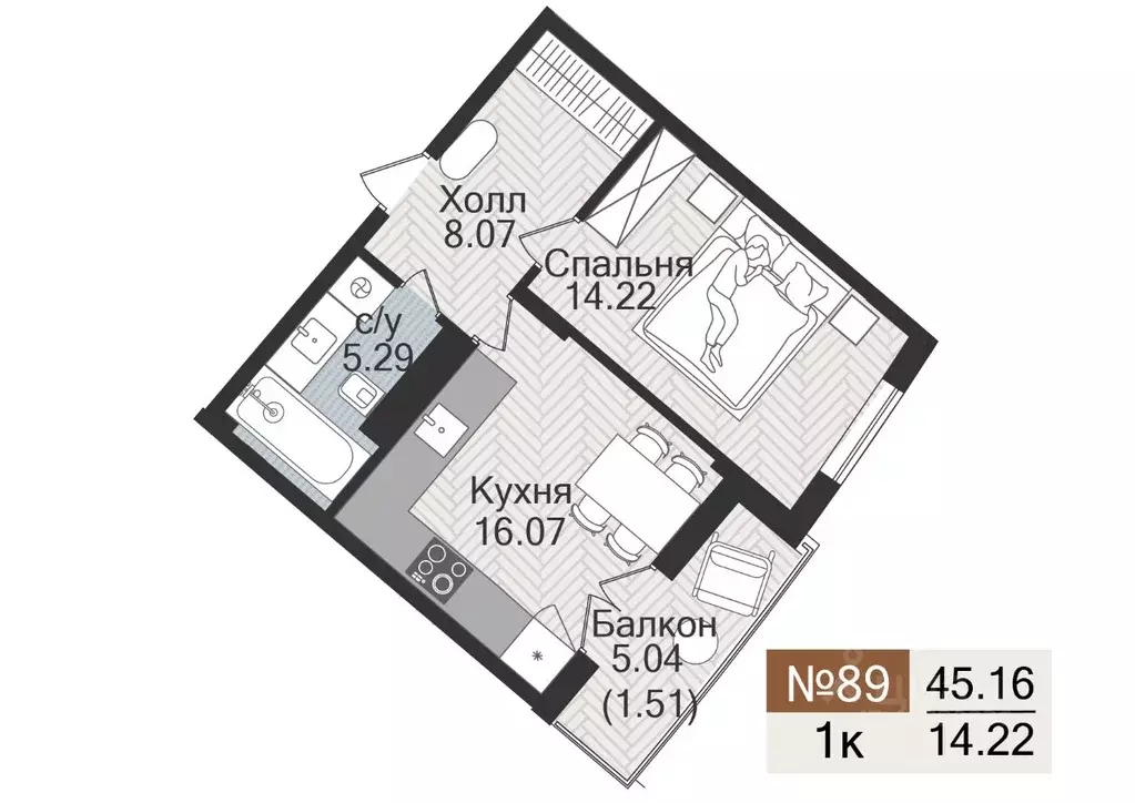 1-к кв. Калининградская область, Гурьевск  (45.16 м) - Фото 1