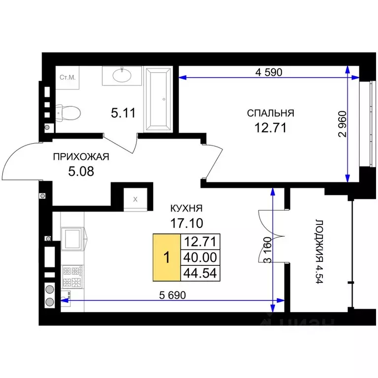 1-к кв. Калининградская область, Гурьевск Включи жилой комплекс (44.54 ... - Фото 1