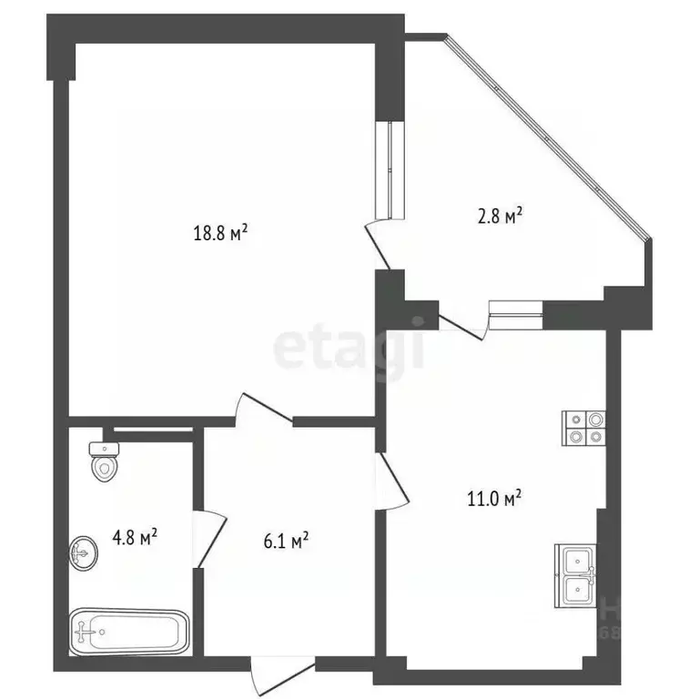 1-к кв. Калининградская область, Калининград Киевская ул., 67 (41.3 м) - Фото 2