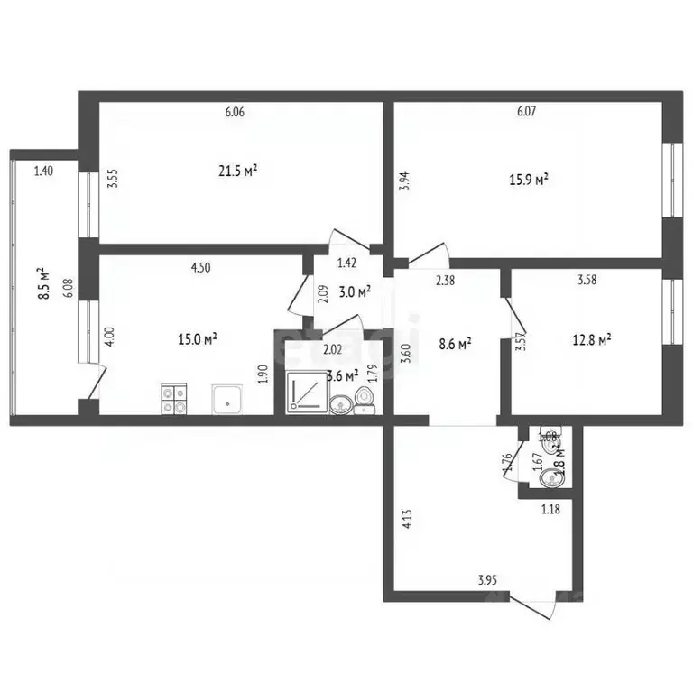 3-к кв. Тюменская область, Тюмень Кремлевская ул., 102 (106.2 м) - Фото 2