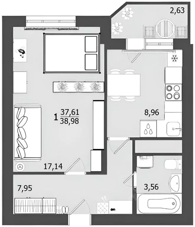 1-к кв. Московская область, Ленинский городской округ, д. Сапроново, ... - Фото 2