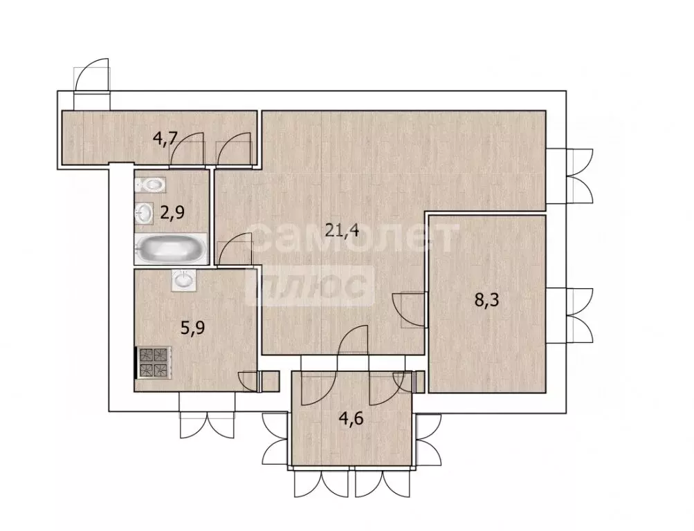 2-комнатная квартира: Туапсе, улица Фрунзе, 26 (43.4 м) - Фото 0
